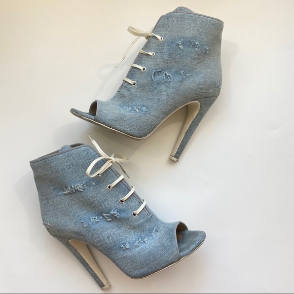 Off-White Virgil Abloh Distressed Denim Booties 37 - Picture 2 of 10